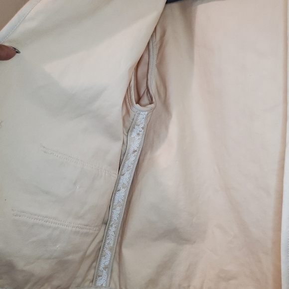 Talbots Womens Open Front Jacket Beige/White Lace Overlay 3/4 Sleeve Size 12P - Picture 5 of 14